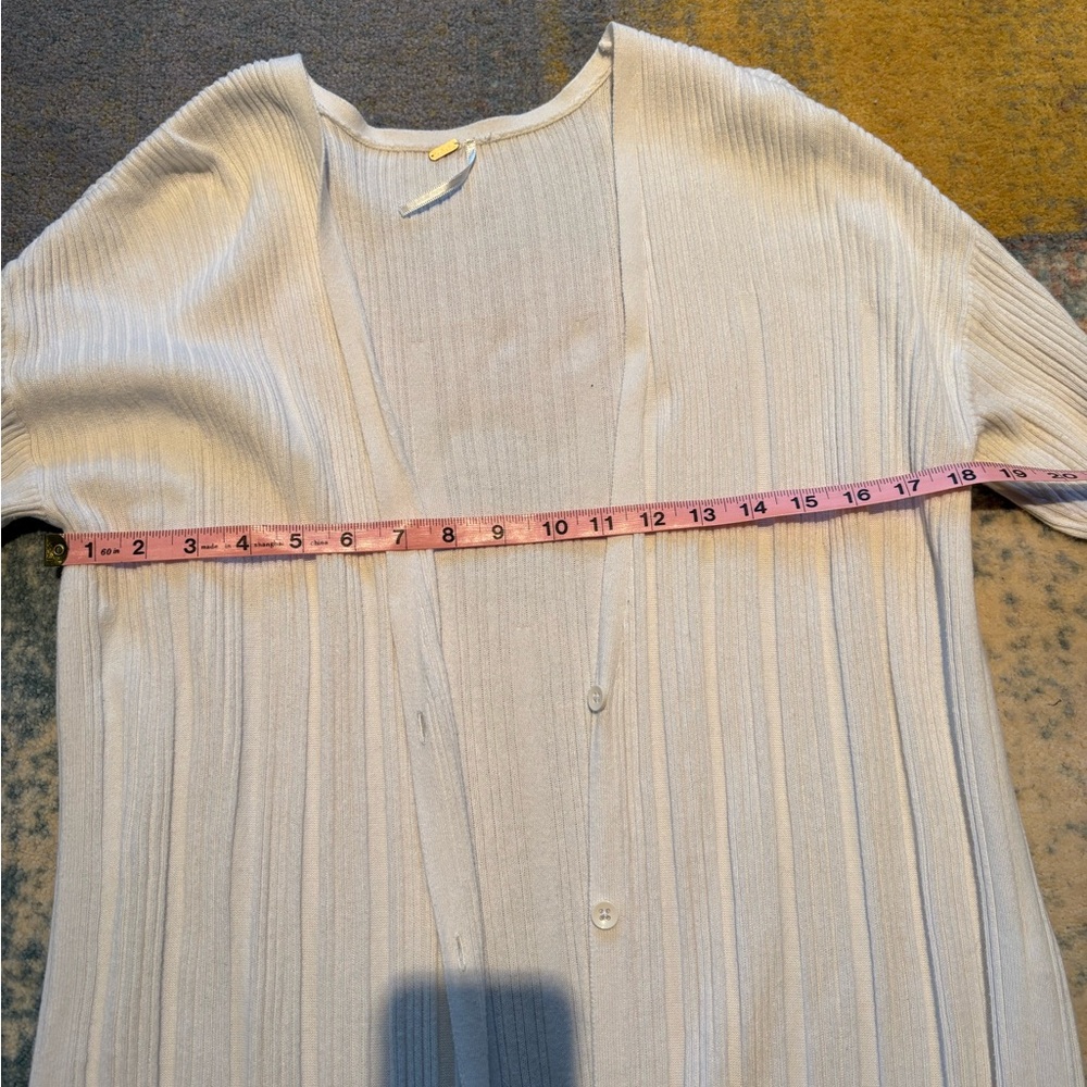 Free People Long Cream Ribbed Button-Front Cardigan - Picture 6 of 9